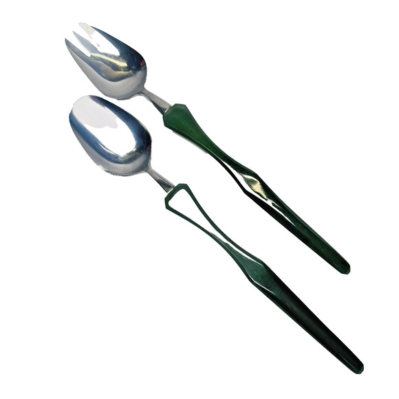 Wingen Rostfrei 2 Piece Serving Set Spoon Spork Green Bakelite Handle Germany - Picture 1 of 7